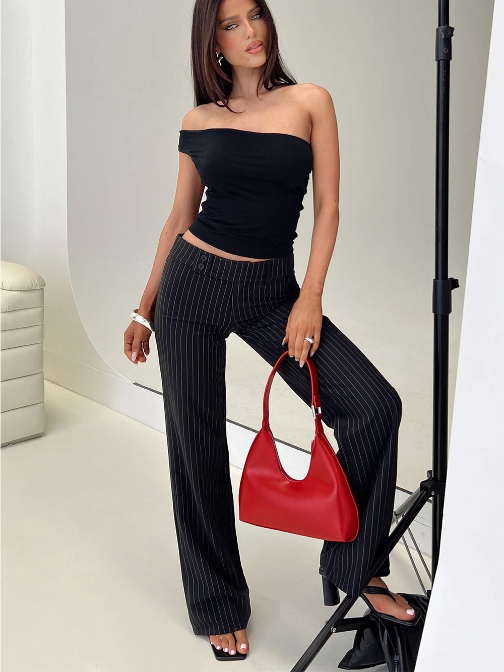 Princess Polly Black Pinstripe Wide-Leg Pants - Women